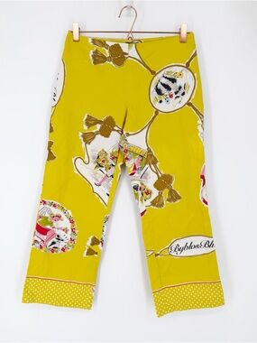 Byblos Blue 8 US Capri Pants Italy Whimsical Italian Yellow Cotton